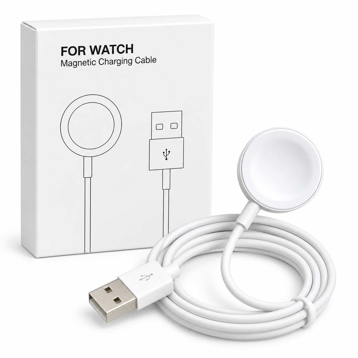 Cablu de Incarcare Magnetica QENO® pentru Apple Watch, Conector USB-A, Alb