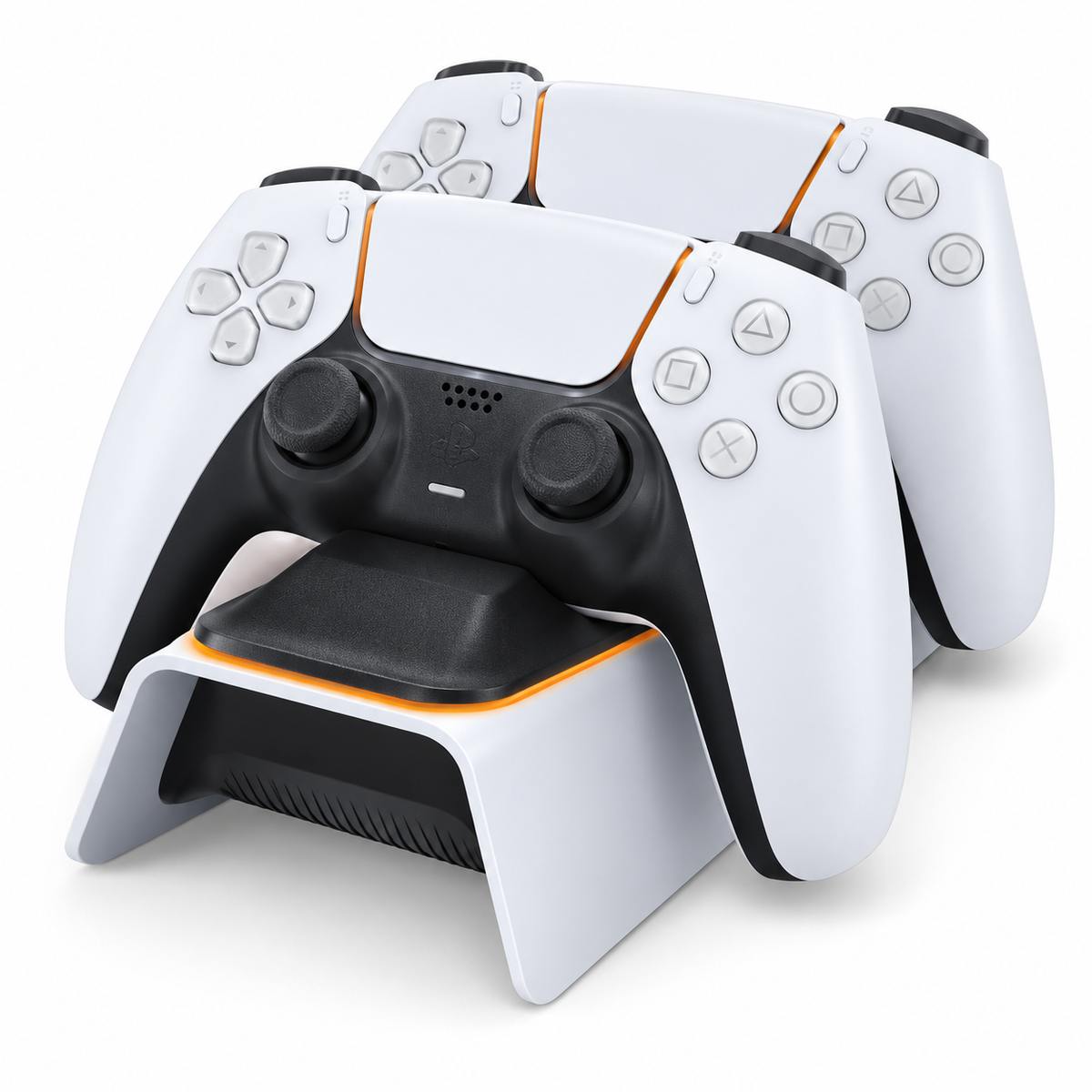 Statie de Incarcare Dubla QENO® pentru Controllere PS5 DualSense, Incarcare Simultana, Indicator LED, Alimentare USB-C, Alb/Negru