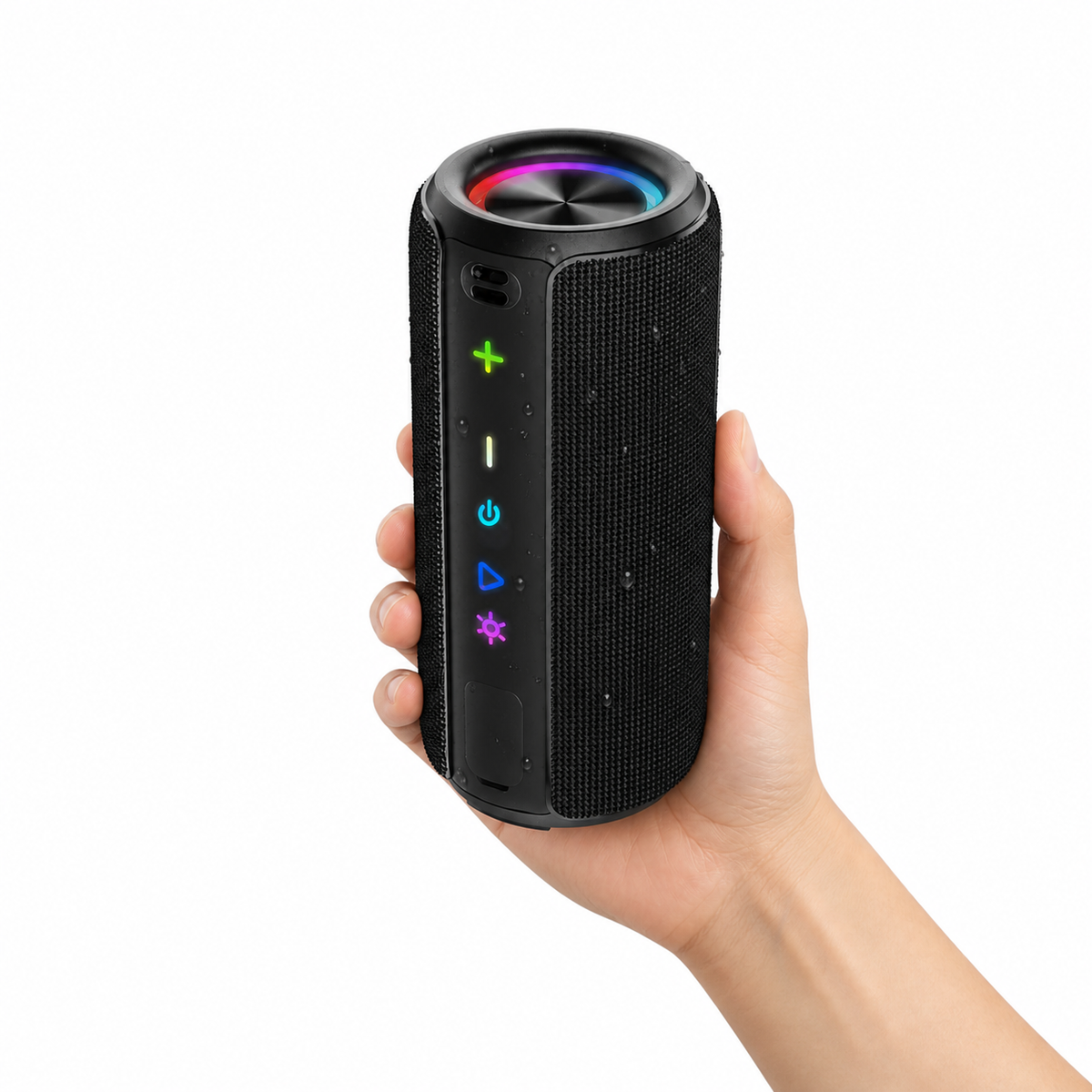 Boxa portabila Qeno®, 20W, Bluetooth 5.3, Protectie IPX7, Autonomie pana la 30 ore, Iluminare RGB, USB-C, Negru