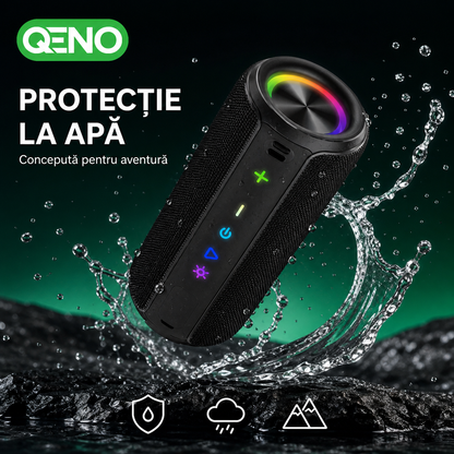 Boxa portabila Qeno®, 20W, Bluetooth 5.3, Protectie IPX7, Autonomie pana la 30 ore, Iluminare RGB, USB-C, Negru