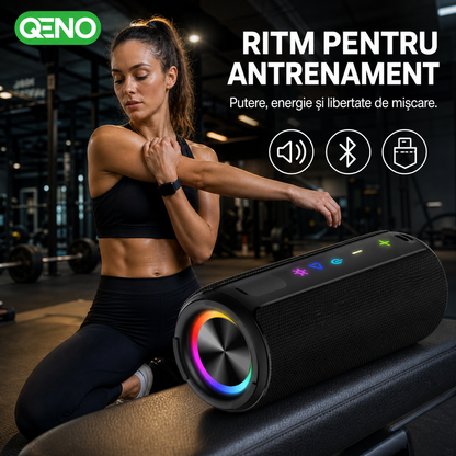 Boxa portabila Qeno®, 20W, Bluetooth 5.3, Protectie IPX7, Autonomie pana la 30 ore, Iluminare RGB, USB-C, Negru