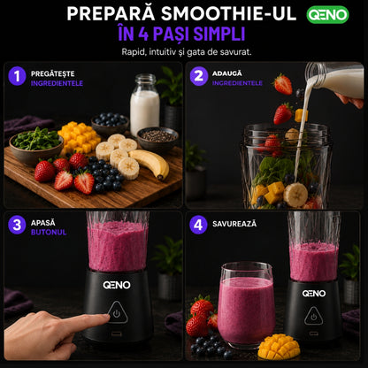 Mini Blender Portabil Electric, QENO® BlendyMAX, 360W