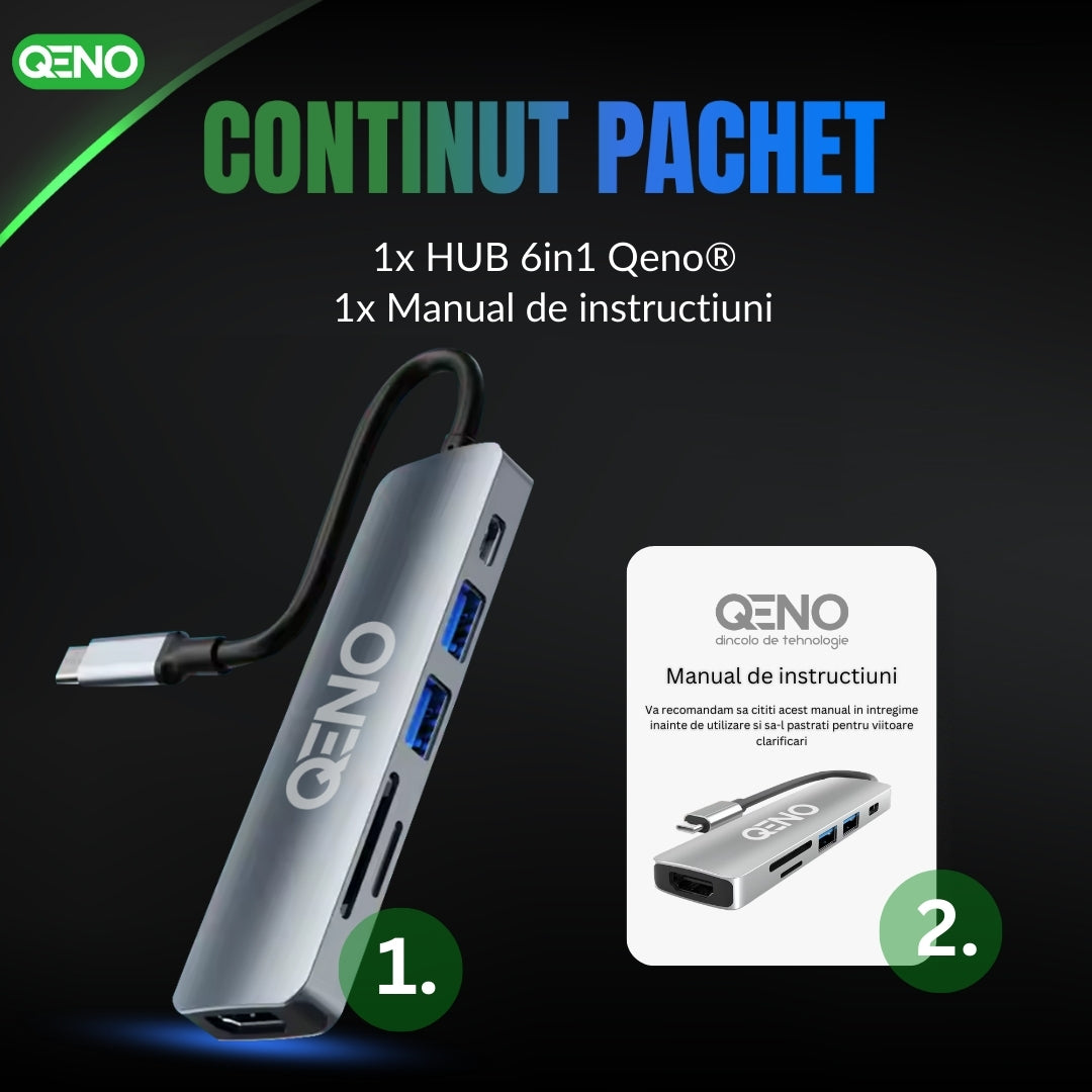 Hub USB 6 in 1 Type C Qeno® Resigilat