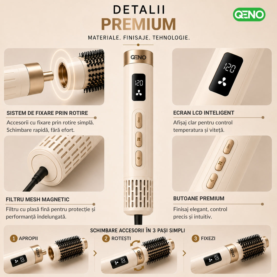 Uscator de par si ondulator 8in1 QENO® DRYMAZING Feon Profesional 1500W