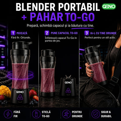 Mini Blender Portabil Electric, QENO® BlendyMAX, 360W