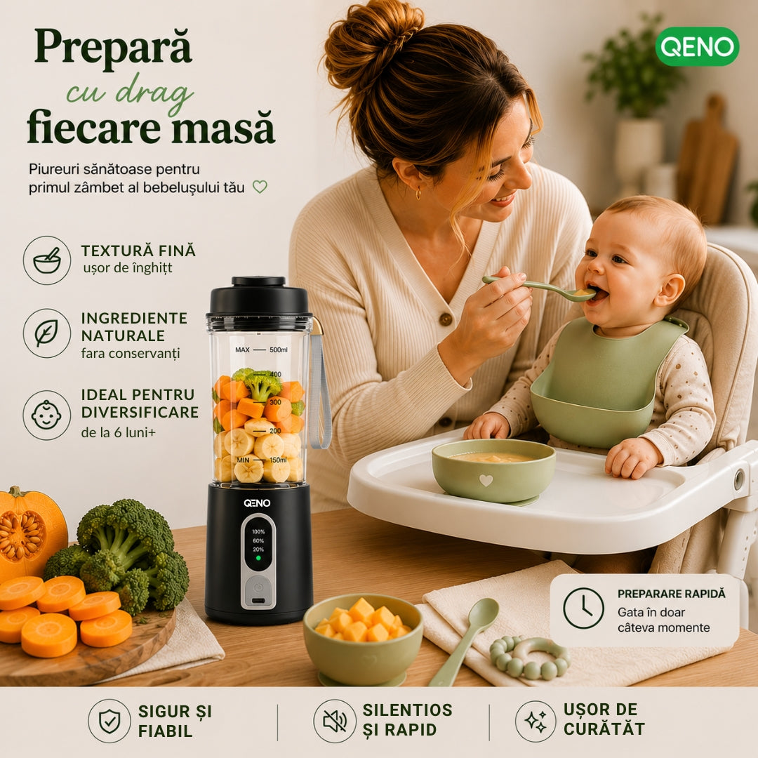 Mini Blender Portabil Electric 2in1 Rasnita cafea, QENO® BLENDYFIT