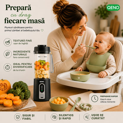 Mini Blender Portabil Electric 2in1 Rasnita cafea, QENO® BLENDYFIT