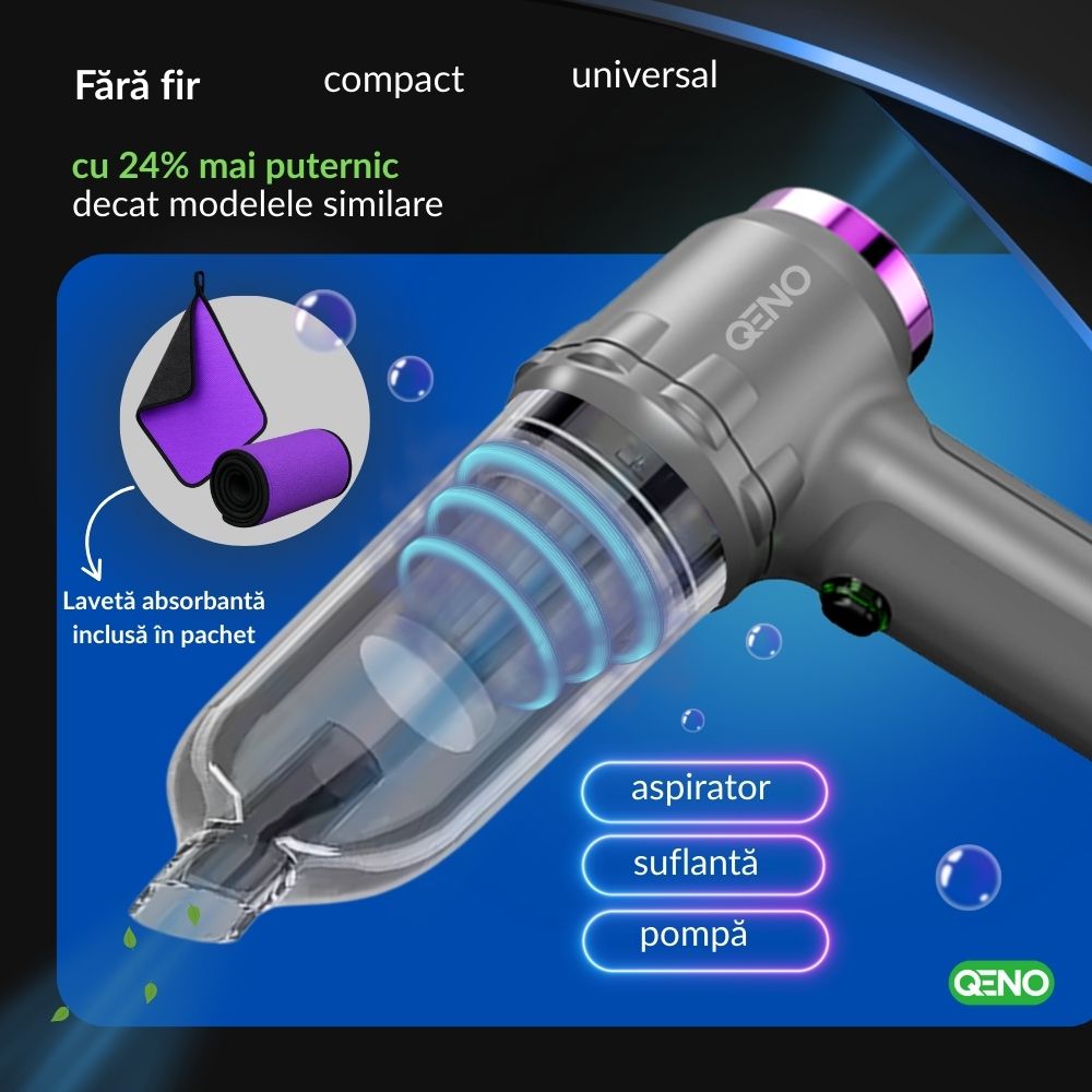 Aspirator Auto Portabil Fara Fir 3in1 Qeno® Resigilat