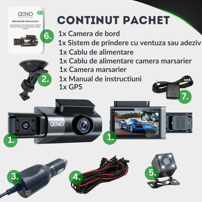 Camera Auto De Bord Tripla GoSafe, 2K Full HD-1440P Resigilat