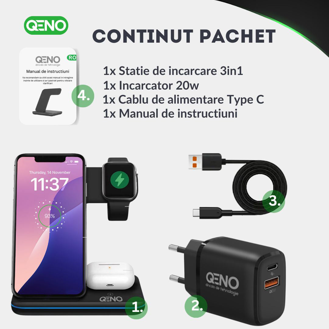 Incarcator Wireless 3in 1  Qeno® RESIGILAT