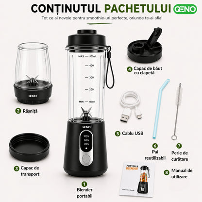 Mini Blender Portabil Electric 2in1 Rasnita cafea, QENO® BLENDYFIT
