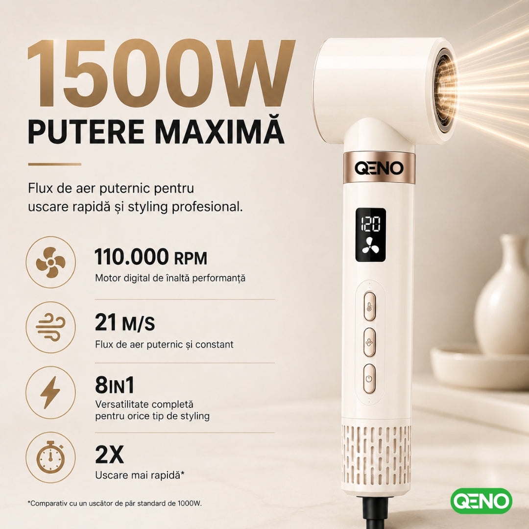 Uscator de par si ondulator 8in1 QENO® DRYMAZING Feon Profesional 1500W