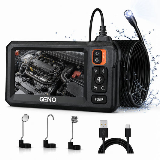 Camera Endoscop Qeno®️ Microcam, Camera De inspectie, Cu Cablu Sarpe De Inspectie, Lungime 5M, 8 LED-uri reglabile, 1080P HD 4.3" ecran LCD 2600mAh IP67, Negru