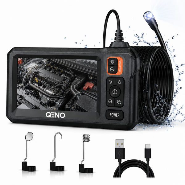 Camera Endoscop Qeno®️ Microcam, Camera De inspectie, Cu Cablu Sarpe De Inspectie, Lungime 5M, 8 LED-uri reglabile, 1080P HD 4.3" ecran LCD 2600mAh IP67, Negru