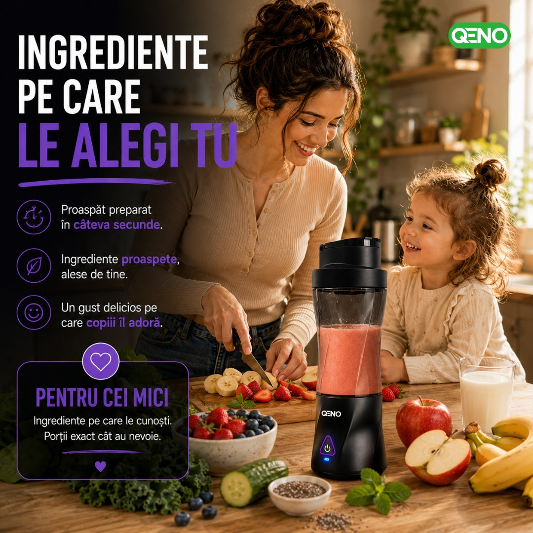 Mini Blender Portabil Electric, QENO® BlendyMAX, 360W