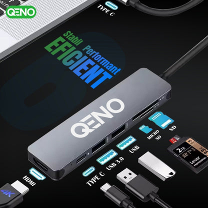 Hub USB 6 in 1 Type C Qeno® Resigilat