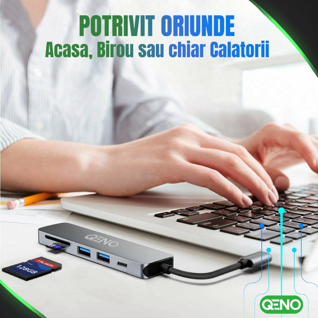 Hub USB 6 in 1 Type C Qeno® Resigilat