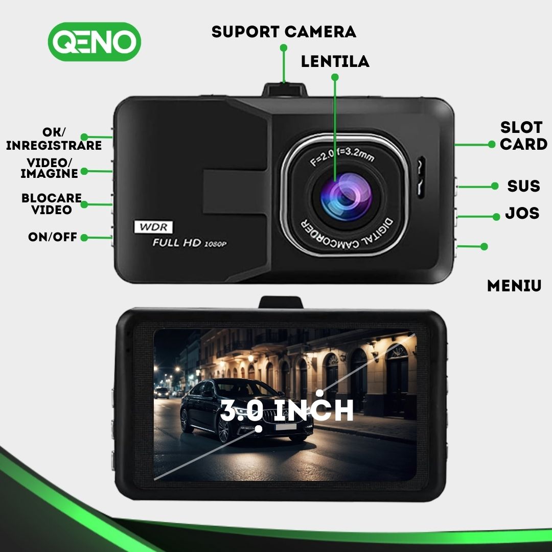 Camera Video De Bord Auto DashCam Qeno® FULL-HD 1080P — poza 6