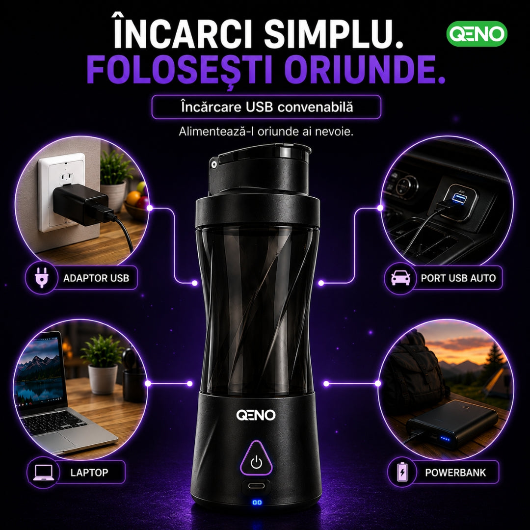 Mini Blender Portabil Electric, QENO® BlendyMAX, 360W