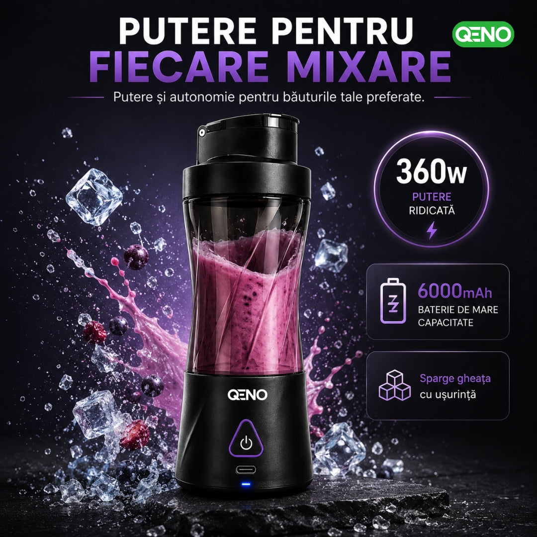 Mini Blender Portabil Electric, QENO® BlendyMAX, 360W