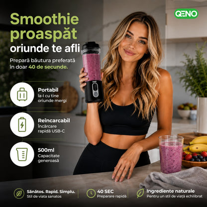 Mini Blender Portabil Electric 2in1 Rasnita cafea, QENO® BLENDYFIT