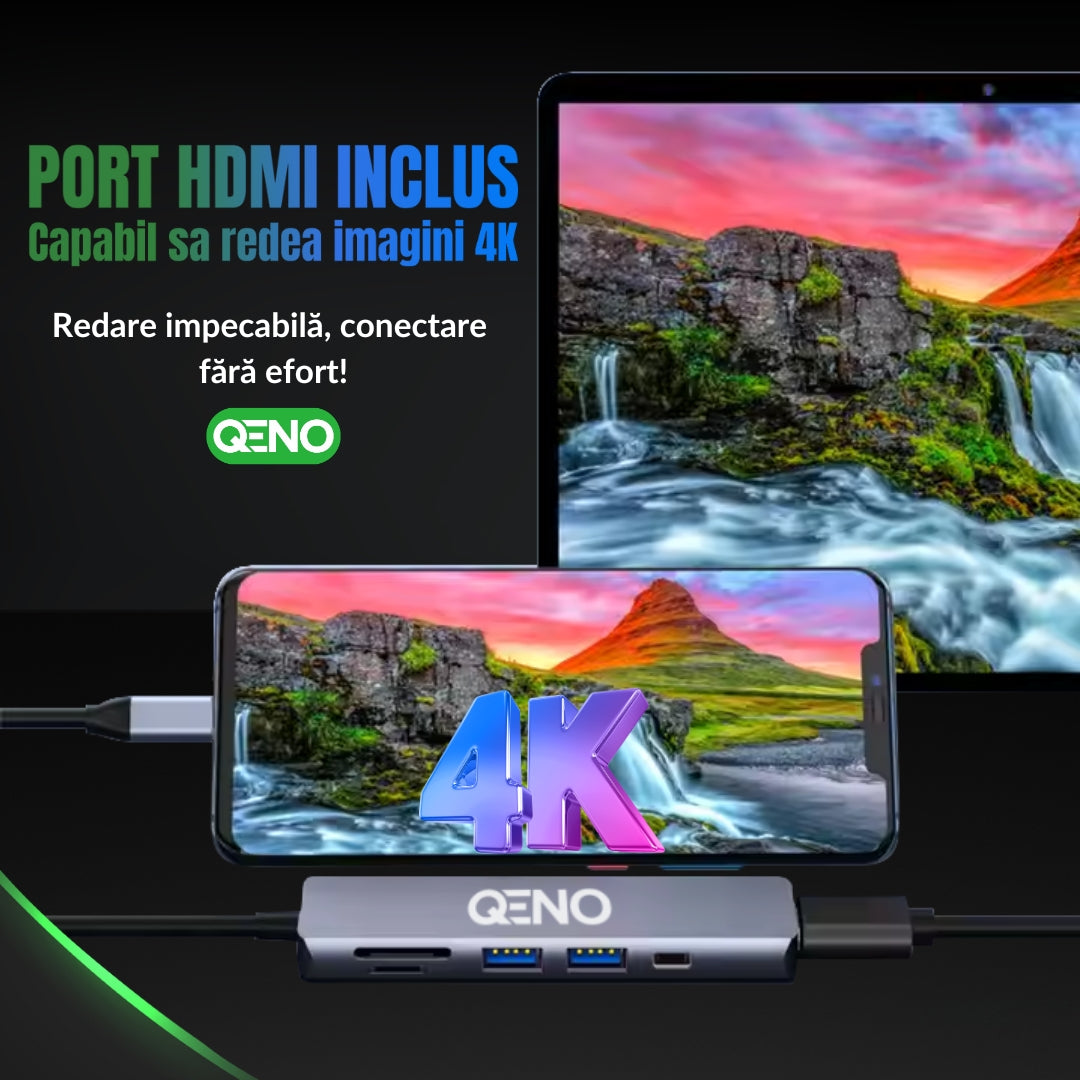 Hub USB 6 in 1 Type C Qeno® Resigilat