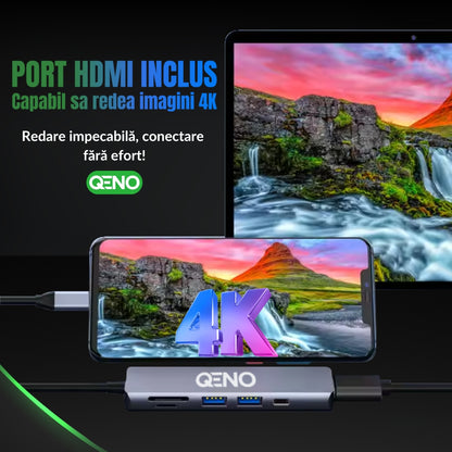 Hub USB 6 in 1 Type C Qeno® Resigilat
