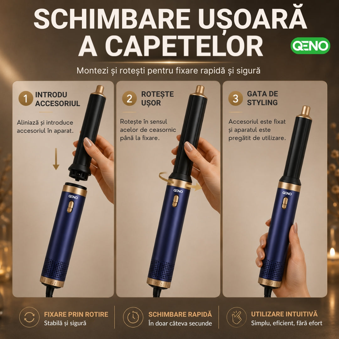 Uscator de par si ondulator 5in1 QENO® DRYZEE Feon Profesional 850W