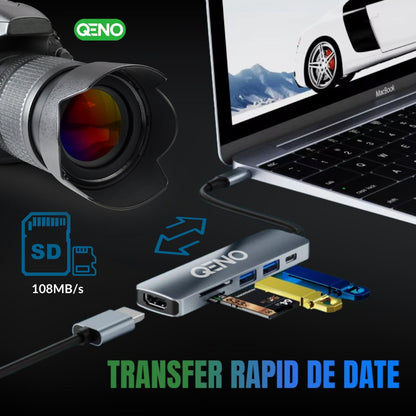 Hub USB 6 in 1 Type C Qeno® Resigilat