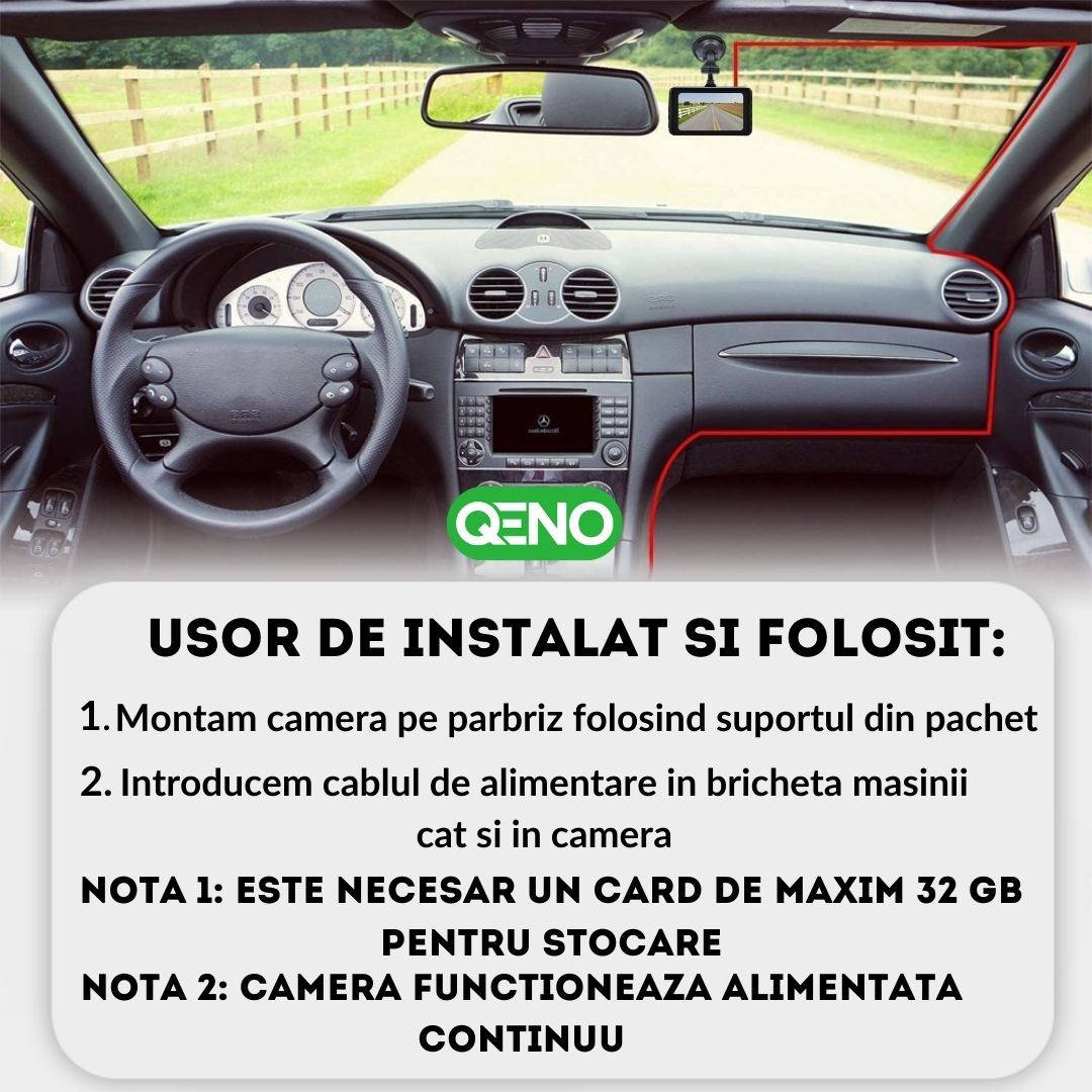 Camera Video De Bord Auto DashCam Qeno® FULL-HD 1080P — poza 9