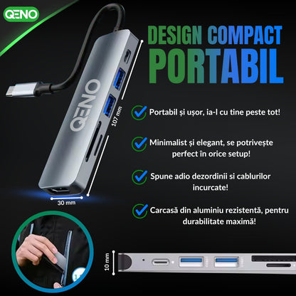 Hub USB 6 in 1 Type C Qeno® Resigilat