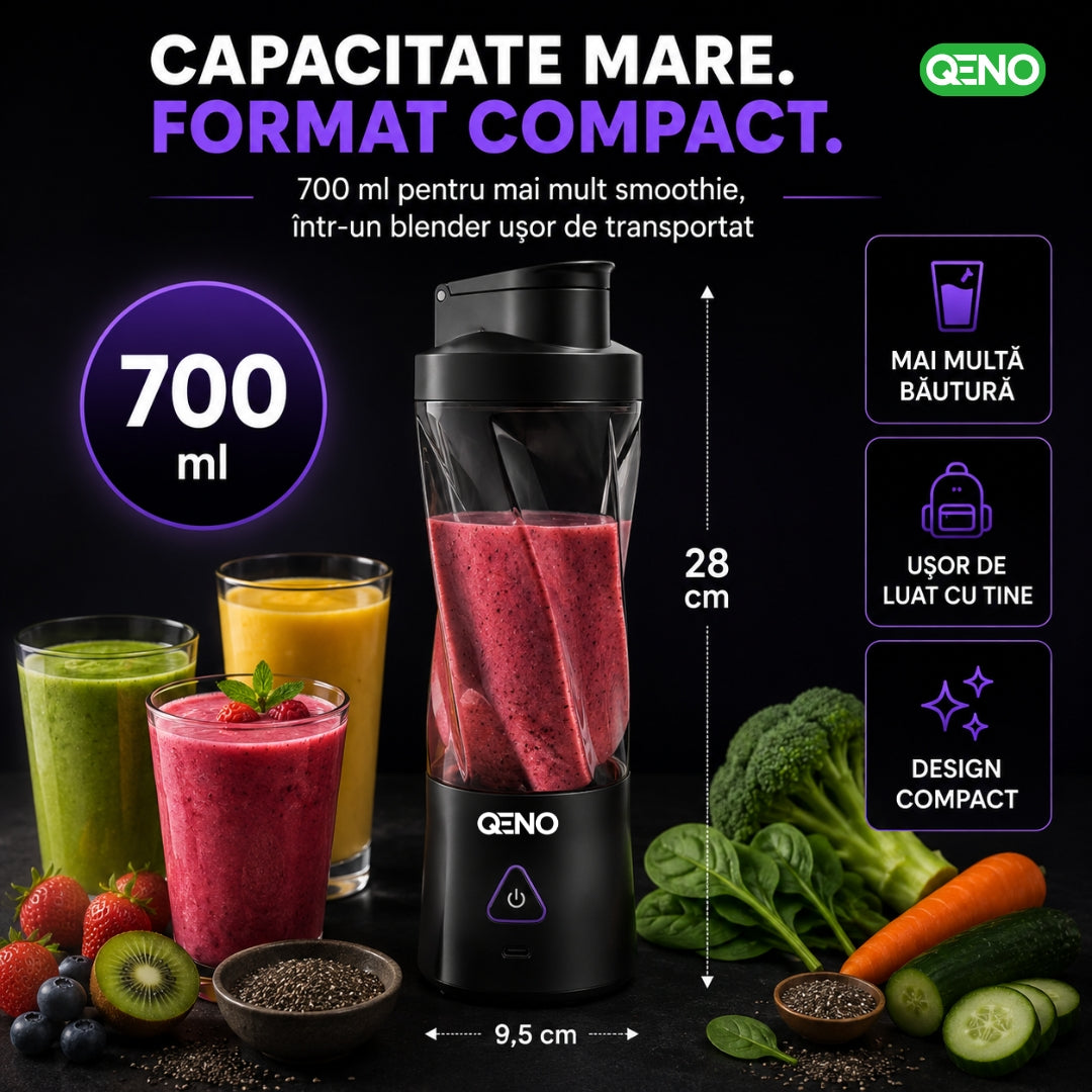 Mini Blender Portabil Electric, QENO® BlendyMAX, 360W