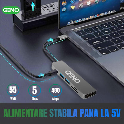 Hub USB 6 in 1 Type C Qeno® Resigilat