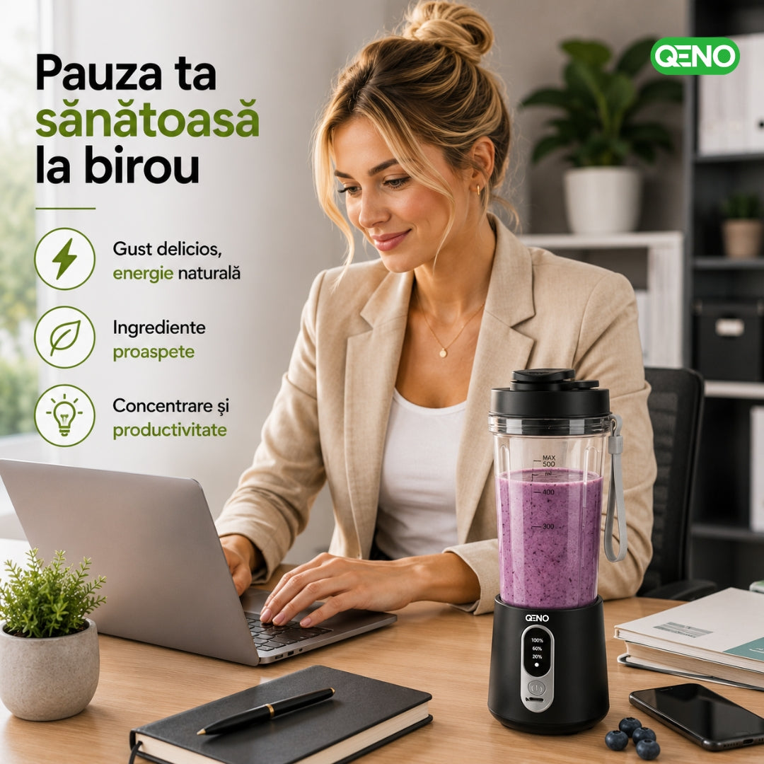 Mini Blender Portabil Electric 2in1 Rasnita cafea, QENO® BLENDYFIT