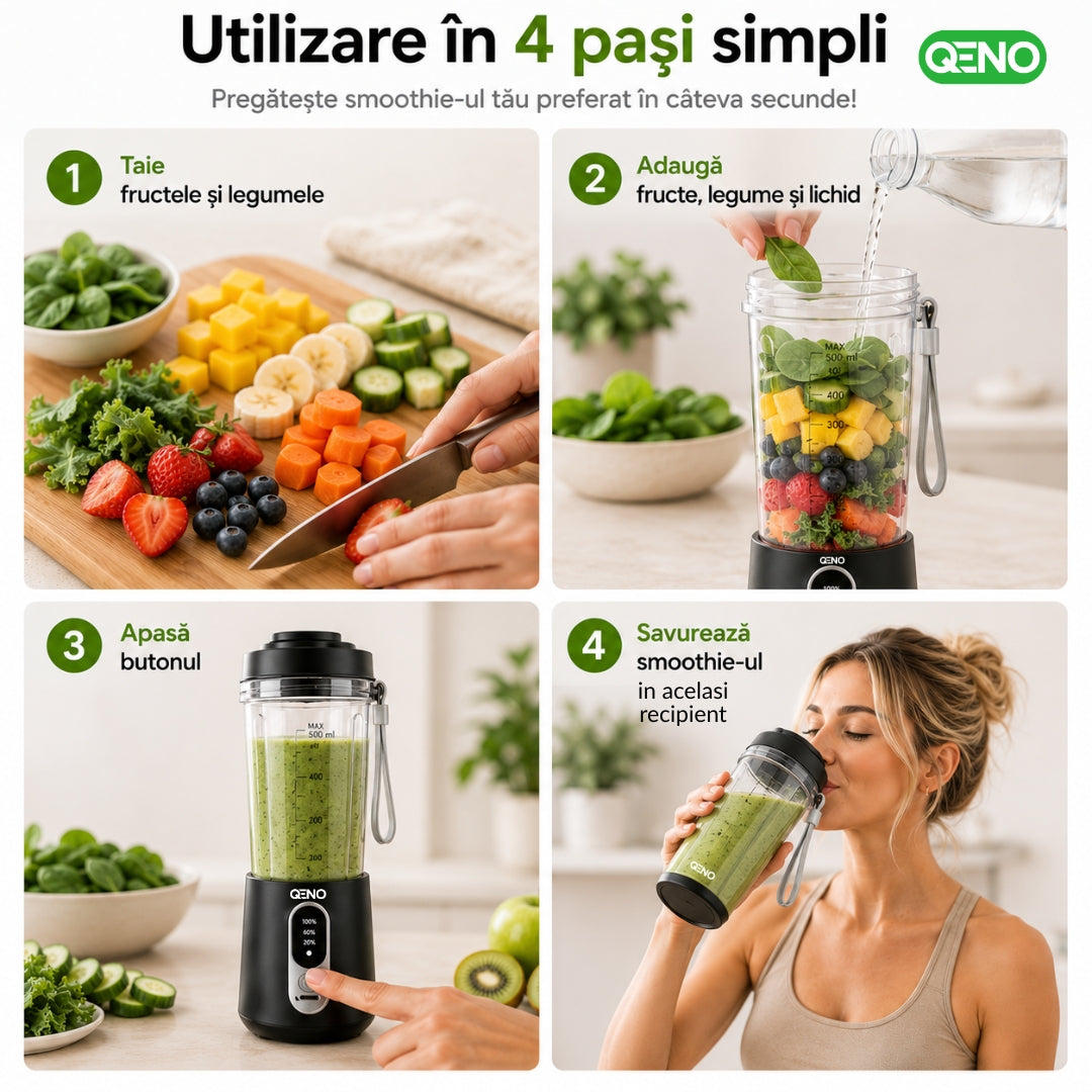 Mini Blender Portabil Electric 2in1 Rasnita cafea, QENO® BLENDYFIT
