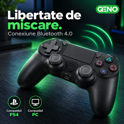 Controller Wireless QENO® P47, Compatibil PS4 si PC, Bluetooth 4.0, Touchpad, Baterie 600 mAh, Negru