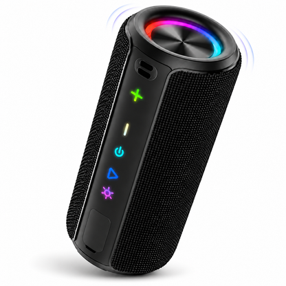 Boxa portabila Qeno®, 20W, Bluetooth 5.3, Protectie IPX7, Autonomie pana la 30 ore, Iluminare RGB, USB-C, Negru