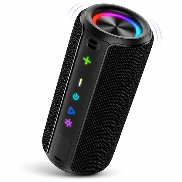 Boxa portabila Qeno®, 20W, Bluetooth 5.3, Protectie IPX7, Autonomie pana la 30 ore, Iluminare RGB, USB-C, Negru