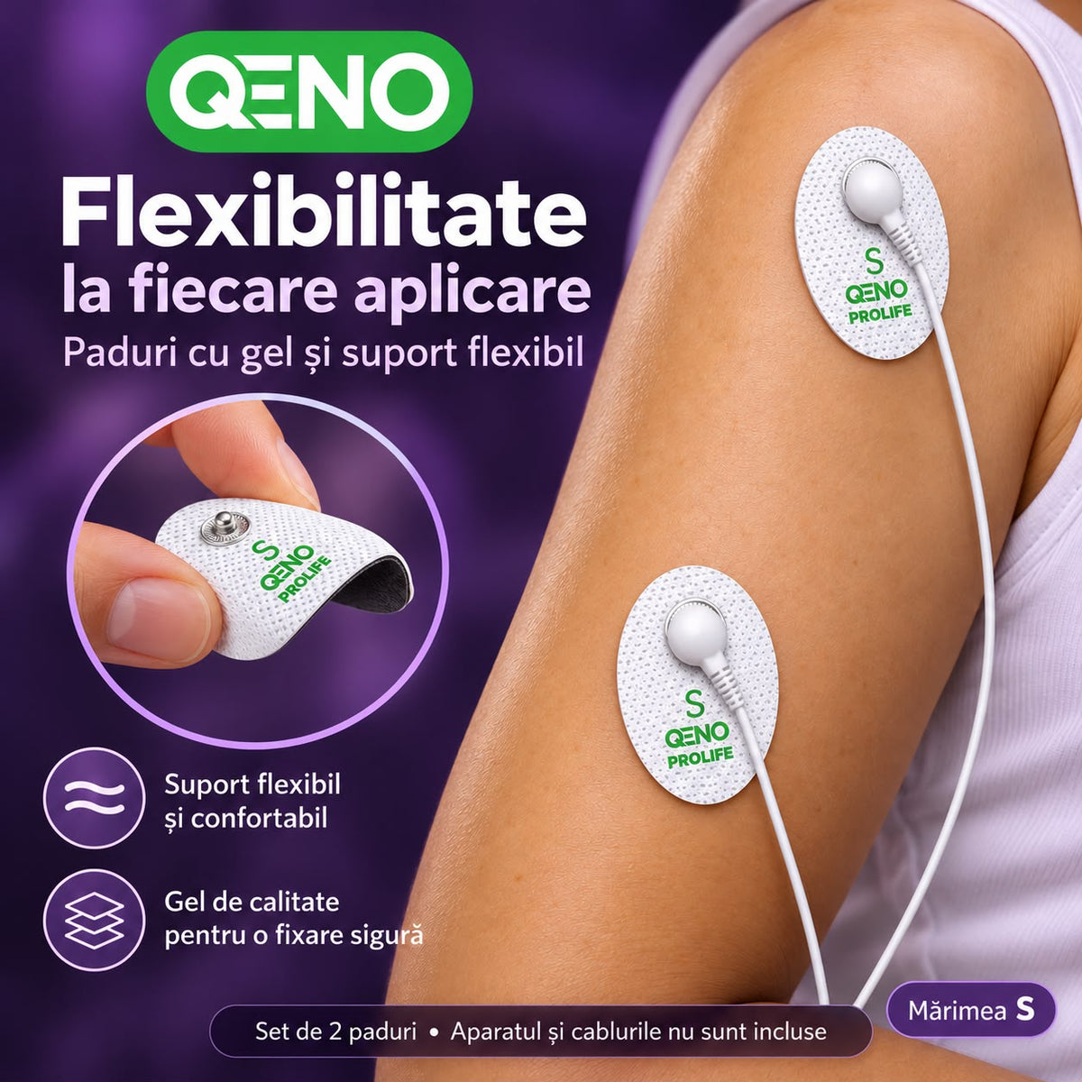 Set 2 Electrozi / Paduri Qeno® Cu Gel, Pentru Aparat Electrostimulare 2.5 x 1.5 Alb — poza 5