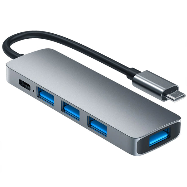 Hub USB 5 in 1 Qeno® Tip C / USB 3.0., Adaptor Multiport Cu Protectie Supracurent, 4.5W, 480 Mbps, 5 Gbps, Aluminiu