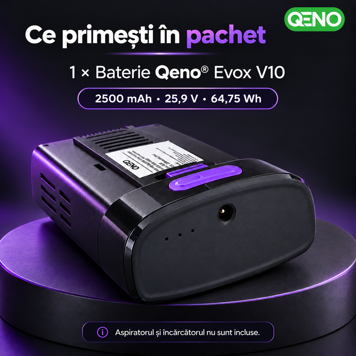 Baterie suplimentara pentru aspirator Qeno® Evox V10, Li-ion, 2500 mAh, 25,9 V, detasabila