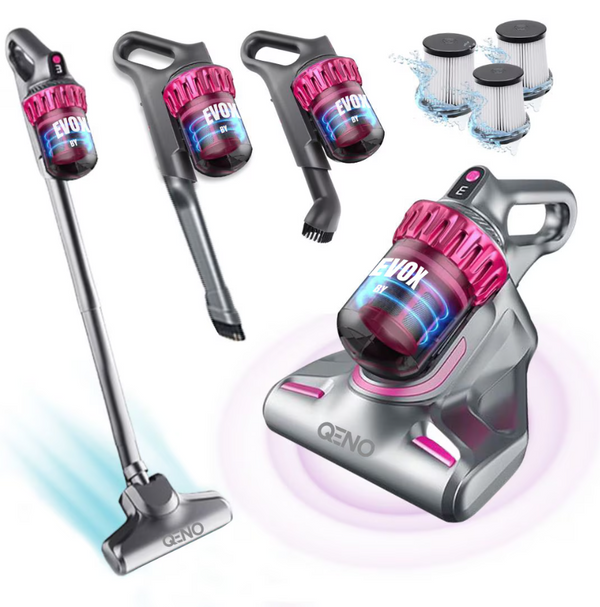 Aspirator Vertical Si De Mana Anti Acarieni, Fara Fir 5in1 Qeno® Evox