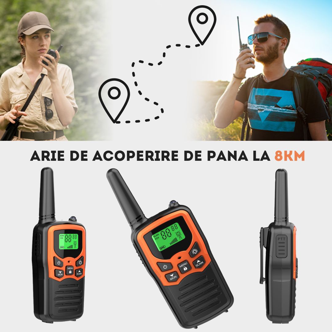 Set 2x Statie Radio Portabila Emisie Receptie, Walkie Talkie QENO®