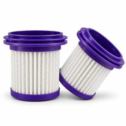 Set 2 Filtre HEPA Lavabile pentru Aspirator Vertical Qeno® Evox V10, Filtre de Schimb, Alb-Mov