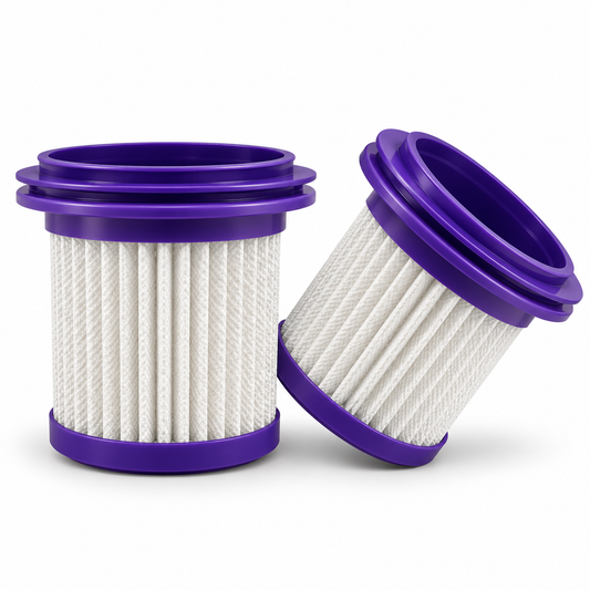 Set 2 Filtre HEPA Lavabile pentru Aspirator Vertical Qeno® Evox V10, Filtre de Schimb, Alb-Mov