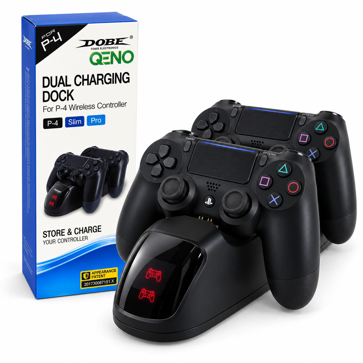 Statie de Incarcare Dubla QENO® pentru Controllere PS4 / Slim / Pro, Incarcare Simultana, Indicatoare LED, Negru