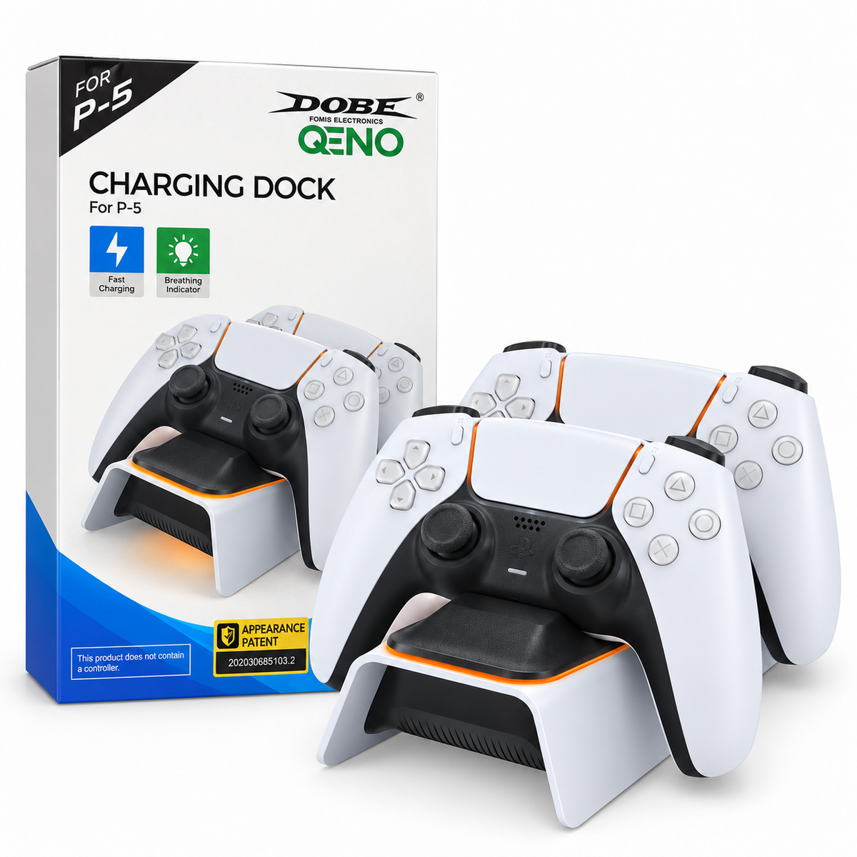 Statie de Incarcare Dubla QENO® pentru Controllere PS5 DualSense, Incarcare Simultana, Indicator LED, Alimentare USB-C, Alb/Negru