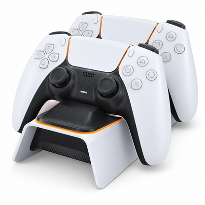 Statie de Incarcare Dubla QENO® pentru Controllere PS5 DualSense, Incarcare Simultana, Indicator LED, Alimentare USB-C, Alb/Negru