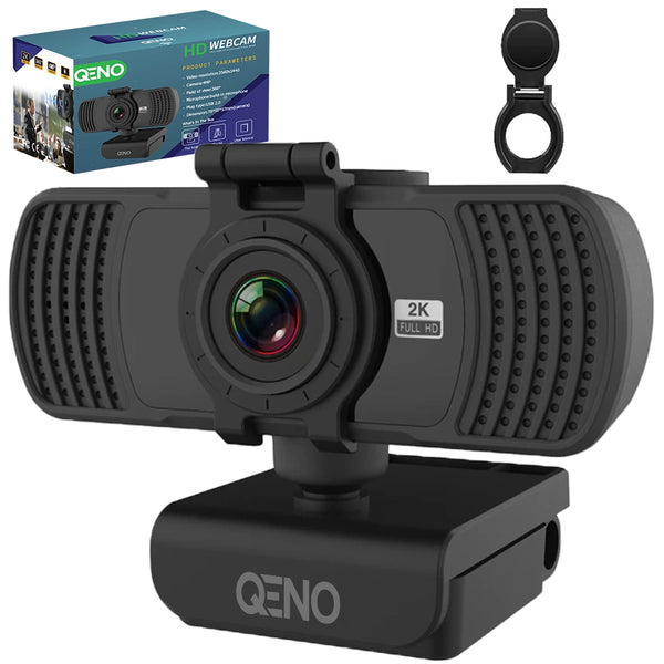 Camera Web Qeno®, Webcam 2K Ultra-HD, Microfon Reducere Zgomot Incorporat, Auto-Focus, Rotatie 360°, Conectare PC/Laptop, Rezolutie 2560 x 1440 30fps