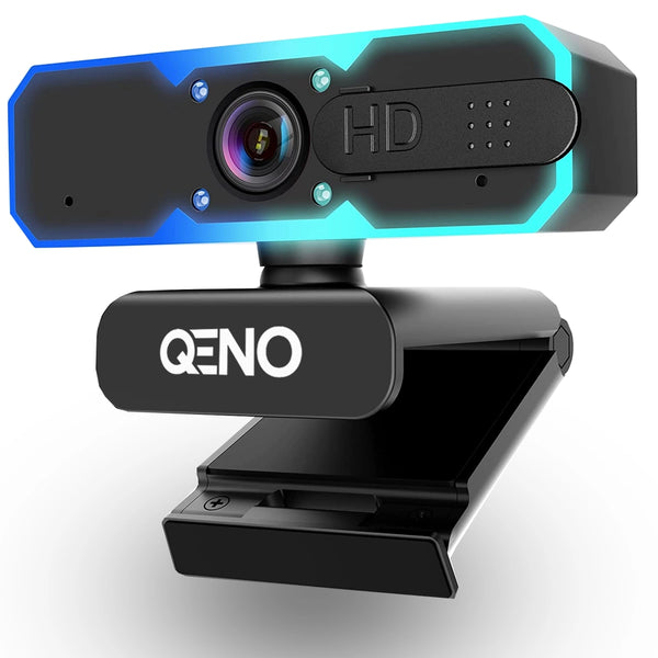 Camera Web Qeno® Gaming PC Webcam, 60 FPS Full HD 2MP 1920x1080/60FPS, Corectie De Lumina, Lentile Auto Focus Rapid, 2 Microfroane Stereo, 4 Lumini, 7 Culori RGB, Plug & Play